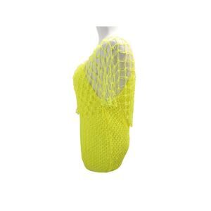 1970's Neon Yellow Cold Shoulder Mesh Net Sweater